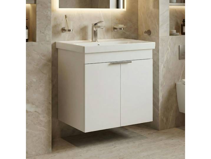 Meuble Vasque Suspendu 60 Cm Blanc 2 Portes Nea