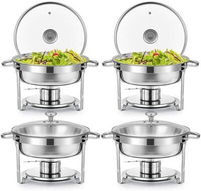 Wilprep 4 Pack 6 qt Stainless Steel Round Chafing Dishes Buffet Set