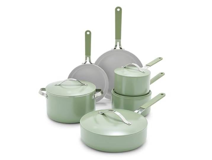 GreenLife 10-teiliges Antihaft-Keramik-Kochgeschirr-Set, leicht, gesund, PFAS-frei, Töpfe und Pfannen mit Deckel, spülmaschinen- und ofenfest, langlebiger Körper, kühlbleibende Silikongriffe