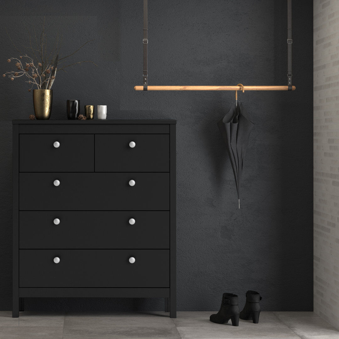 Ebern Designs Cynsere 82.1 cm W Chest of 5 Drawers Black 98.9cm H X 82.1cm W X 38.4cm D
