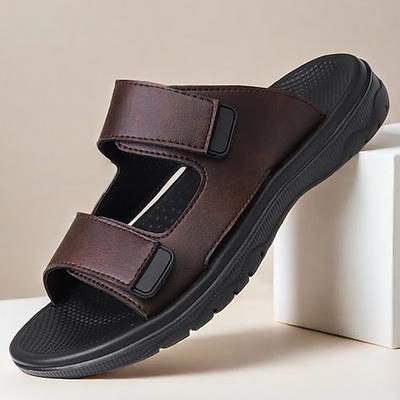 Herren Hausschuhe Flip-Flops PU Leder Atmungsaktiv Komfortabel Rutschfest Halbschuhe Schwarz Braun