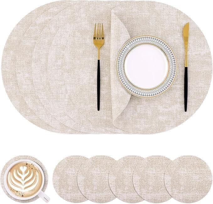 Solidchoice Set van 6 ronde placemats, wasbaar en hittebestendig