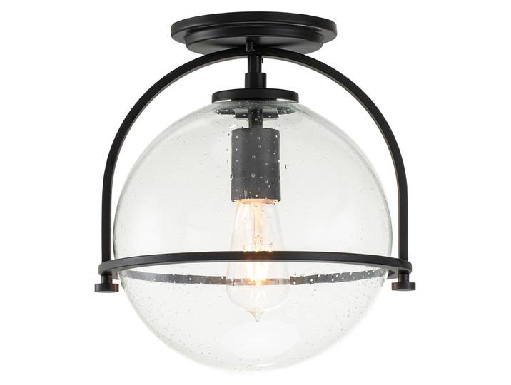 Plafonnier\, noir\, acier verre\, D 28\,2 cm