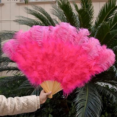 Uplift Essentials High Quality Ostrich Feather Folding Fan Performance & Carnival Dancer Fan With 13 Premium Bones watermelon Red 39.4 In (100cm)
