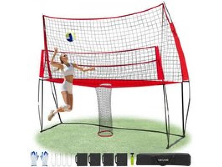 VEVOR 2 in 1 Volleyball Trainingsnetz stufenlos höhenverstellbare Übungsausrüstung (1,98-2,04 m) mit Ballrücklauf, tragbare Netzstation, einfache Einrichtung für den Innen- und Außenbereich