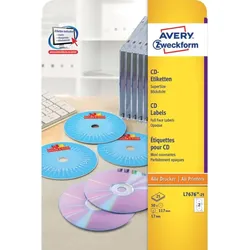 Avery Zweckform® L7676-100 L7676-100 CD-Etiketten, Ø 117 mm, 100 Blatt/200 Etiketten, weiß