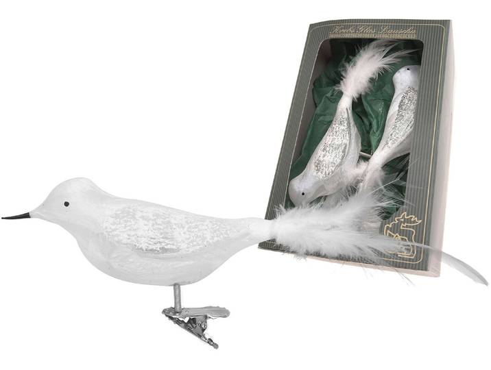 Weihnachtsbaumklammer KREBS GLAS LAUSCHA Amsel, Eislack, unversilbert , silber, B:6cm H:6cm T:17cm, Glas, Weihnachtsbaumschmuck, Weihnachtsbaumklammer, Weihnachtsbaumklammern Glas, mundgeblasen, handgefertigt, Glasvogel
