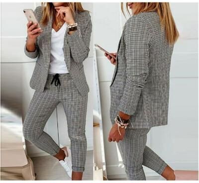 LightInthebox Women's Blazer Suits Long Sleeve Shirt Collar Plaid Print Fashion Streetwear Daily Office Work Black Pink Khaki Spring Regular Fit