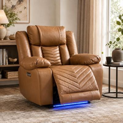 EBELLO Power Recliner Chair with Adjustable Headrest USB & Type-C Charging Ports Blue LED Light Strip