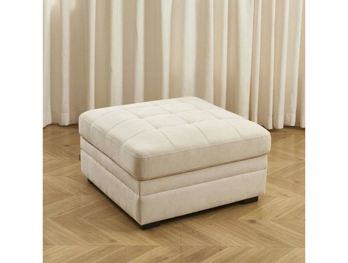 Pouf avec coffre de rangement en tissu chenille beige
