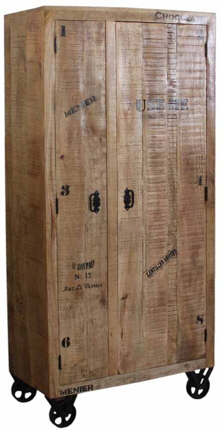 Pharao24.de Dielenkleiderschrank aus Mangobaum Massivholz mit Rollen