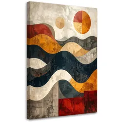 LEINWANDBILD, Gewellte Retro-Abstraktion in Beige, Schwarz und Rot