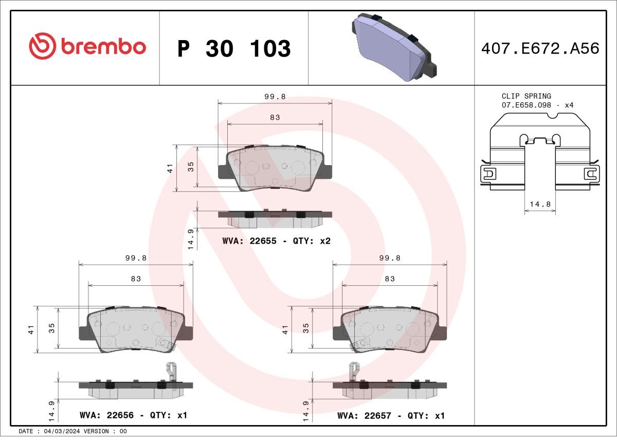 Bremsbelagsatz BREMBO P 30 103