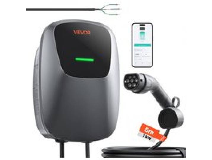 VEVOR Borne Recharge Véhicule Électrique 7 kW 5 m Chargeur Monophasé Type 2 pour Voiture Électrique Hybride Rechargeable, Domestique 230 V CA Courant 32 A, Contrôle Intelligent APP, Voyant LED, IP65