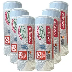 Alfapac - Müllbeutel 50L 68x75cm mit Selbstverschluss, 6 Rollen x 15 Stück (80% Recycelt)