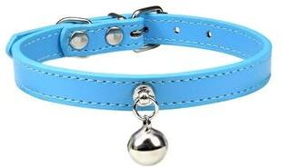 Uplift Essentials Colorful Adjustable Leather Pet Collar With Metallic Safety Bell blue xs