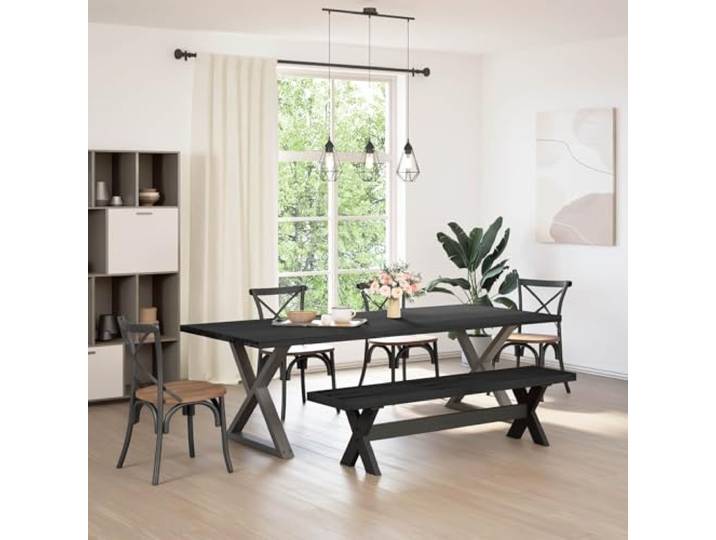 LPERTGFHU Sitzbank, Esszimmerbank aus Kiefernholz, Schwarz, 180 x 41 x 45 Massivholz-Konstruktion, Latten-Design, Moderne Optik, Vielseitig einsetzbar