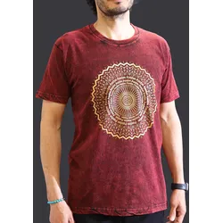 Nomad Sari Stonewashed Cotton T-Shirt - Mandala - Maroon - Medium