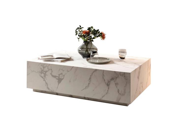 Livetastic Couchtisch, Weiß, Marmoroptik, rechteckig, Sockel, 75x35x120 cm, Wohnzimmer, Wohnzimmertische, Couchtische, Couchtische Marmoroptik