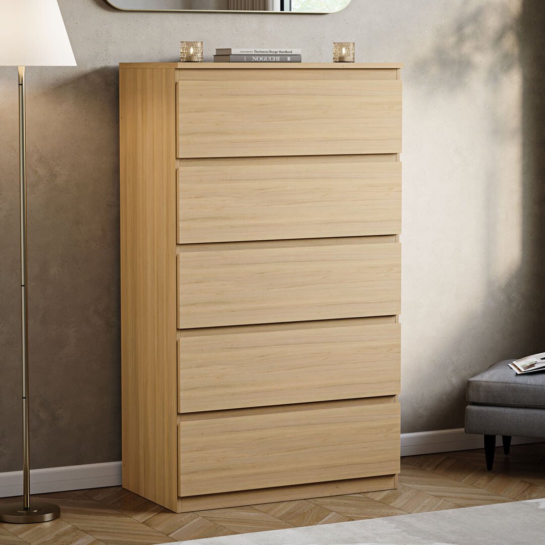 17 Stories Cunha 70 cm W Chest of 5 Drawers Pine 117cm H X 70cm W X 40cm D