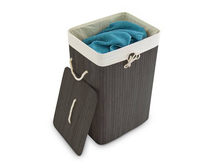 Relaxdays Lot de 3 paniers à linge bambou noir