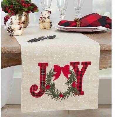 Saro Lifestyle "Christmas Table Runner With Joy Design - 16""x70"""