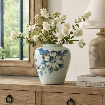 "Artissance Approx. 11"" High Blue and White Vase with Sunflower Motif (5""opening)"
