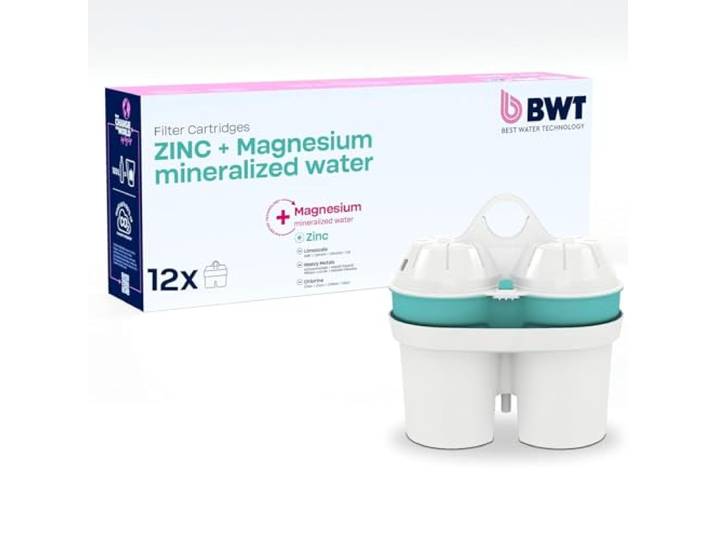 BWT Filterkartuschen ZINC & MAGNESIUM MINERALIZED WATER 12 Stück für Wasserhärte ab 15°dH geeignet Filterkartusche für Wasserfilter Filtert Kalk, Chlor, Blei & Kupfer