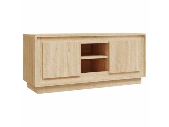 KUPTYERFG TV-Schrank Sonoma-Eiche 102x35x45 cm Lowboard aus Holzwerkstoff Kompakter Fernsehtisch fürs Wohnzimmer mit 4 geschlossenen Fächern für geordnete Aufbewahrung von Medien