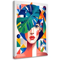 LEINWANDBILD Frau mit Monstera-Blättern im Bauhaus-Stil 40x60cm