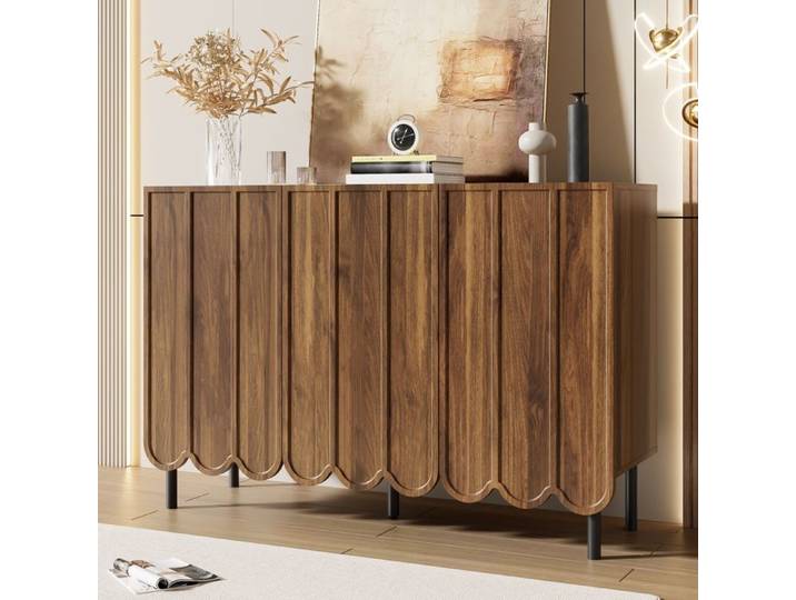 Buffet bahut - TANANT - Moderne - 3 portes ondulées - Brun - 120x35x80 cm