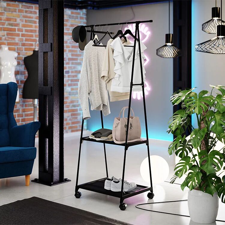 garneroarredamenti Stand appendiabiti 85x157h cm con ruote moderno nero Dustin