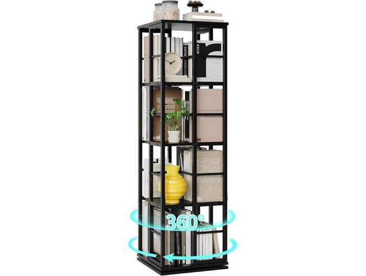 Bibliothèque rotative 4 Niveaux en MDF étagère de Sol étagère étagère de Bureau de Rangement 40x40x137cm noir