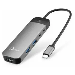 j5Create USB-C 4k60 Hub With Pd Screen-Off Control Nms Ns Accs (USB-C, 6 Ports), Dockingstation + USB Hub, Grau