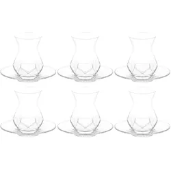 LAV Alya 12-teiliges türkisches Teeglas Set mit Gläsern und Tellern aus Glas Kristall