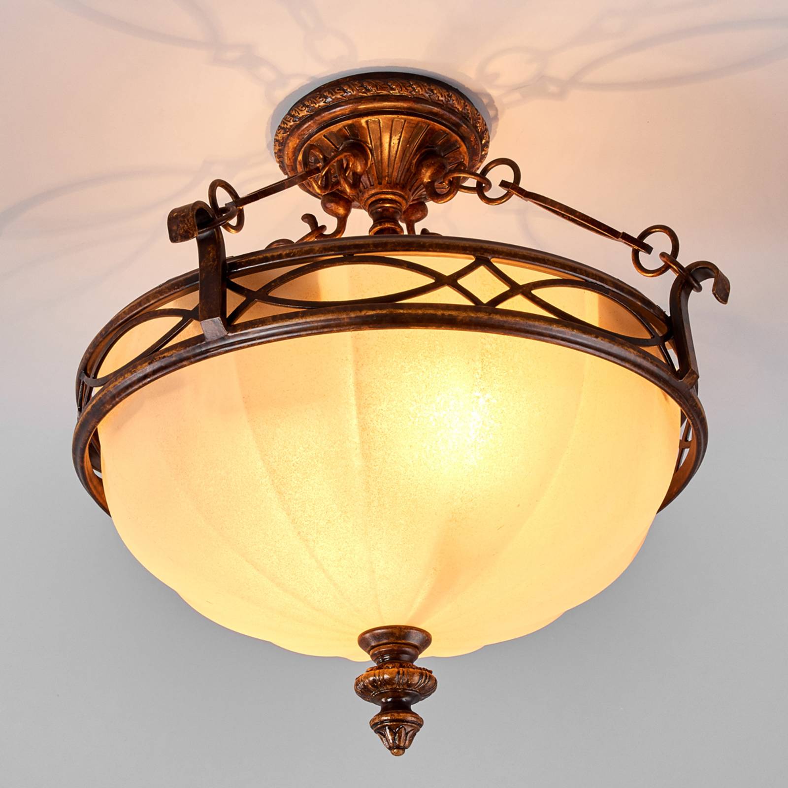 FEISS Deckenlampe DRAWING, dimmbar, braun / rost, für Wohn- / Esszimmer, Metall, Antik, Deckenlampe