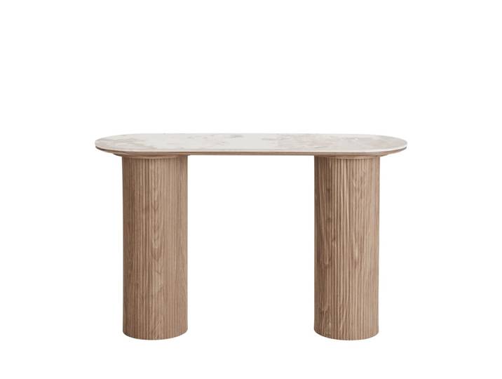 Console aux bords arrondis effet marbre et bois l120cm - marbre blanc