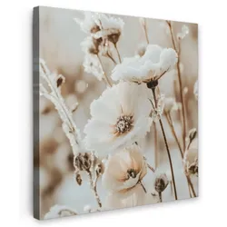 LEINWANDBILD Blumen - Winter - Weiß - Schnee - Beige Wandbild Wohnzimmer 50x50 cm
