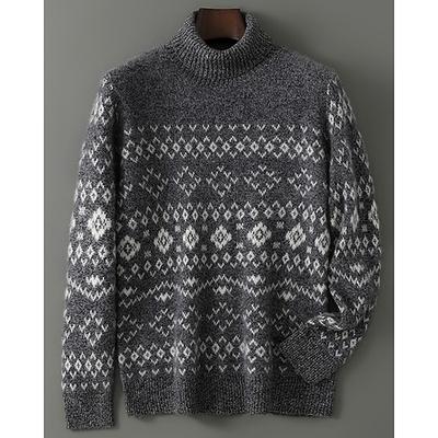 Herren-Weihnachtspullover aus hochwertiger, reiner Wolle und Kaschmir mit Rollkragen, klassischem Argyle-Strickmuster und Fair-Isle-Muster, weich, warm und atmungsaktiv.