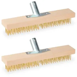 Relaxdays Drahtbesen mit Stahlborsten im 2er Set Gold,Hellbraun,Silber
