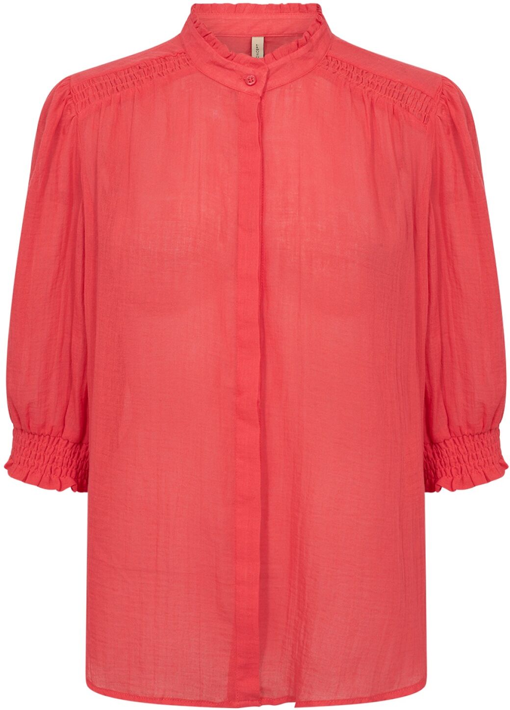 Kurzarmbluse SOYACONCEPT "SC-FABIANA 3", Damen, Gr. L, rot (bittersweet), Web, Obermaterial: 100% Baumwolle, unifarben, normal, Rundhals, gesmokt, Blusen Kurzarmbluse, Baumwolle bittersweet L