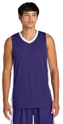 Sport-Tek ST900 Athletic Rival Basketball Rev Jersey T-Shirt in Purple/White size 4XL   Polyester