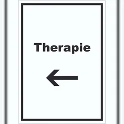 HB-Druck Therapie Aufkleber mit Text und Richtungspfeil links Raum Behandlung hochkant A3 (297x420mm)