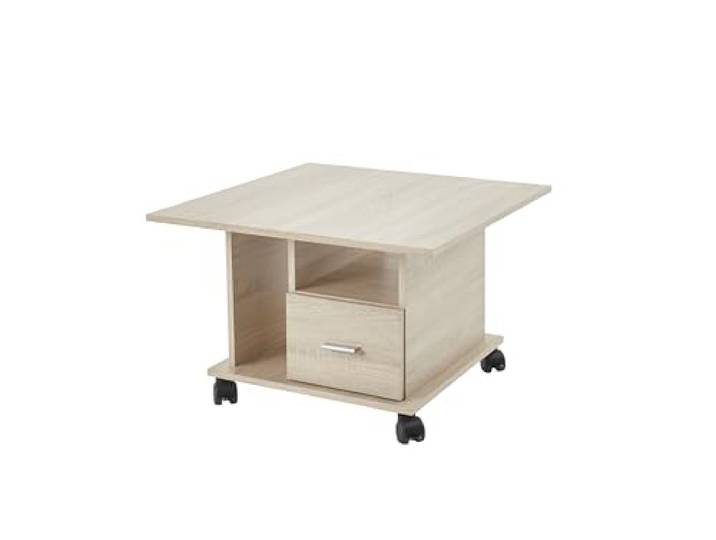 möbelando Couchtisch >Activo 1< in Sonoma Eiche, mit Schublade, 2 offenen Fächern, 4 Kunststoffrollen (2 feststellbar), dekorativer Oberfläche, zerlegt, funktional & mobil, 70x45x70cm (BxHxT)