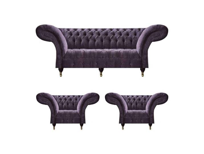 JVmoebel Chesterfield-Sofa Lila Chesterfield Polstergarnitur mit elegantem Design und Komfort, Made in Europa