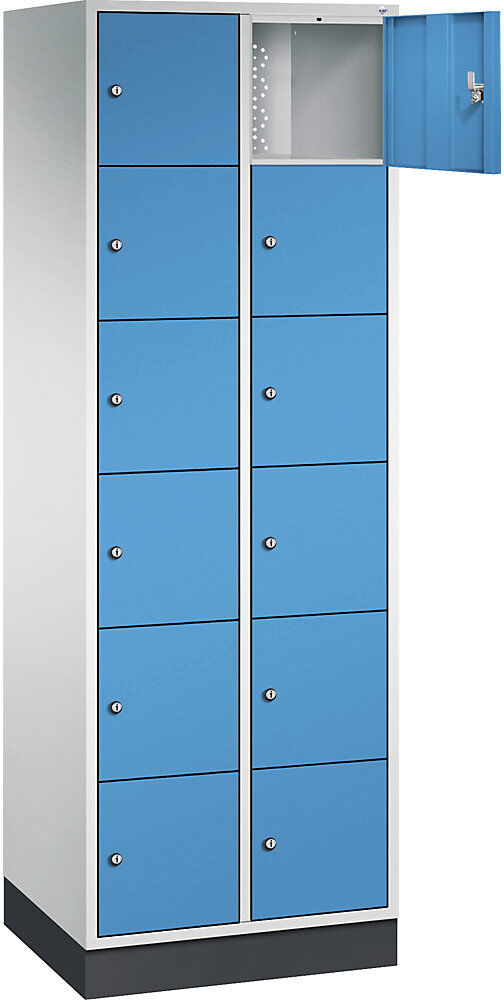 6er-Schließfachschrank Intro, 2 Abteile, Korpus lichtgrau, Türen lichtblau C+P