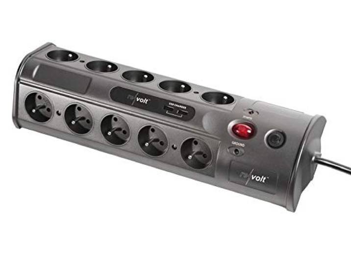 Multiprise multimédia avec interrupteur\,10 prises et 2 ports USB [Revolt]