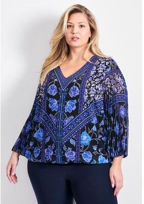 Plus Size Women's Harmony Pleat Sleeve Top by Avenue in Blue Harmony Placement (Size 18)