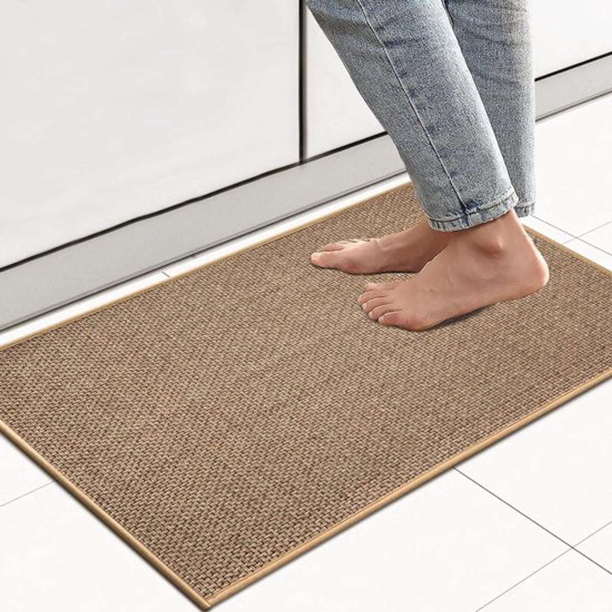 Wasbare bruine keukenloper met antislip rubberen achterkant, B/D: 50 x 80 cm
