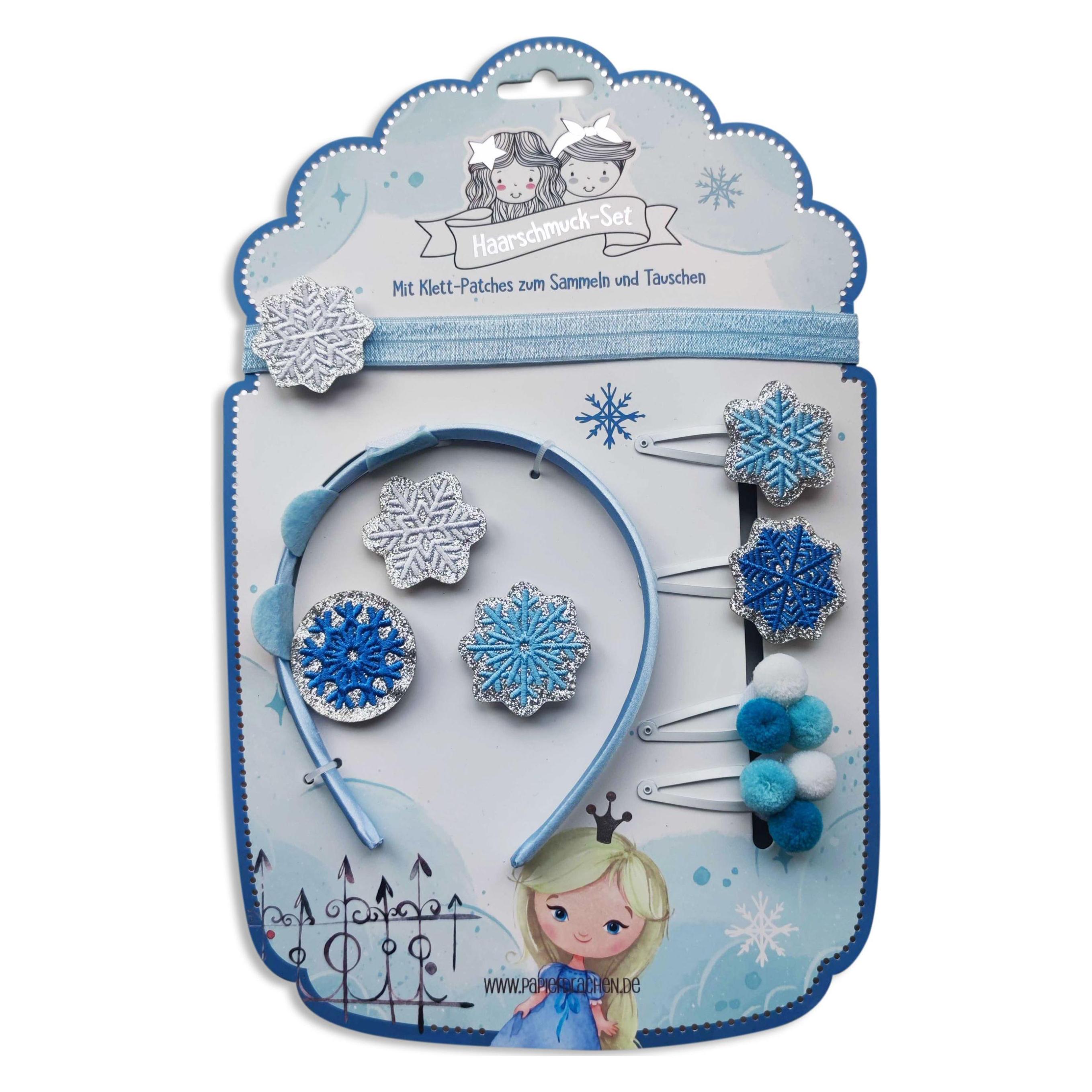Papierdrachen Haarschmuck Set - Haarreif mit Patches - Eisprinzessin (B013-001-006)